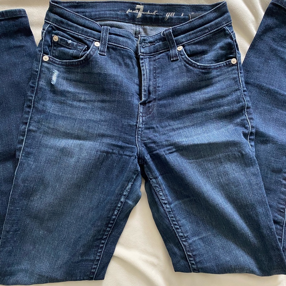 7 for all mankind blue high waisted skinny jeans